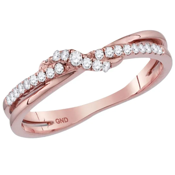 gndatlanta Rings 14kt Rose Gold Round Diamond Crossover Stackable Band Ring 16 Cttw gndatlanta Rings 14kt Rose Gold Round Diamond Crossover Stackable Band Ring 16 Cttw