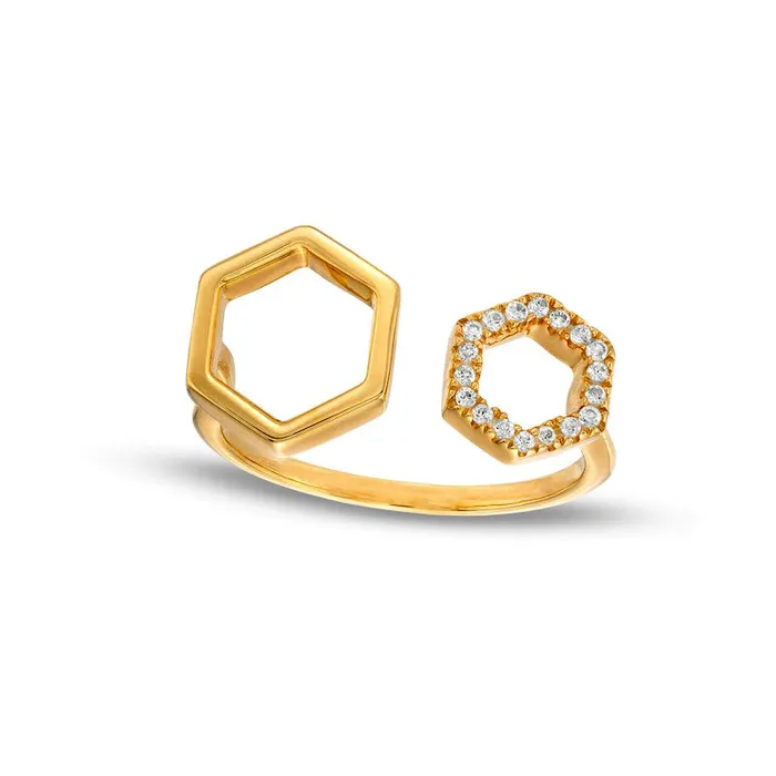 Goldia 010 CT TW Natural Diamond Double Hexagon Open Shank Ring in Solid 10K Yellow Gold Rings Goldia 010 CT TW Natural Diamond Double Hexagon Open Shank Ring in Solid 10K Yellow Gold Rings