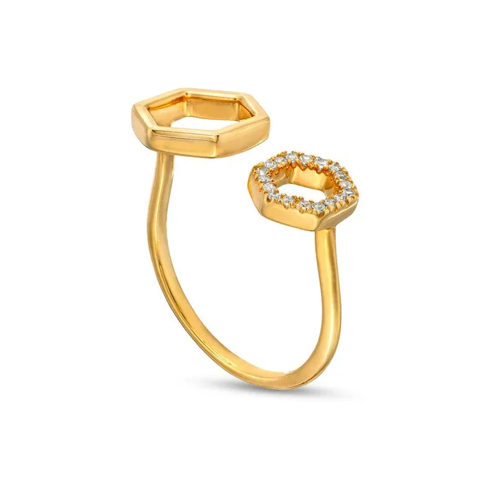 Goldia 010 CT TW Natural Diamond Double Hexagon Open Shank Ring in Solid 10K Yellow Gold Rings Goldia 010 CT TW Natural Diamond Double Hexagon Open Shank Ring in Solid 10K Yellow Gold Rings