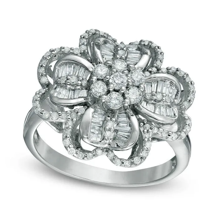 Goldia 10 CT TW Composite Natural Diamond Clover Frame Ring in Solid 10K White Gold Rings Goldia 10 CT TW Composite Natural Diamond Clover Frame Ring in Solid 10K White Gold Rings