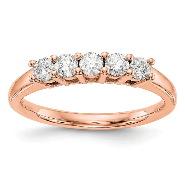 Goldia 110ct CZ Solid Real 14K Rose Gold 5Stone Wedding Band Ring Rings
