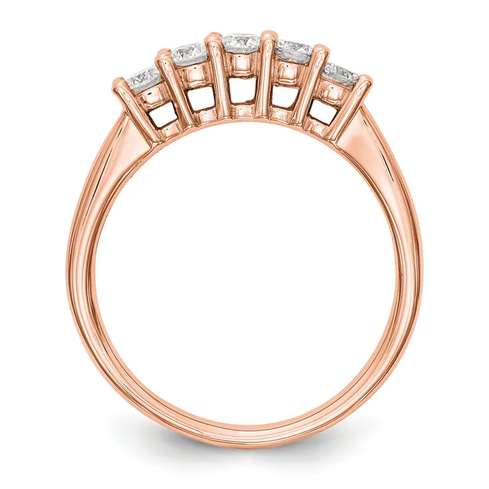 Goldia 110ct CZ Solid Real 14K Rose Gold 5Stone Wedding Band Ring Rings