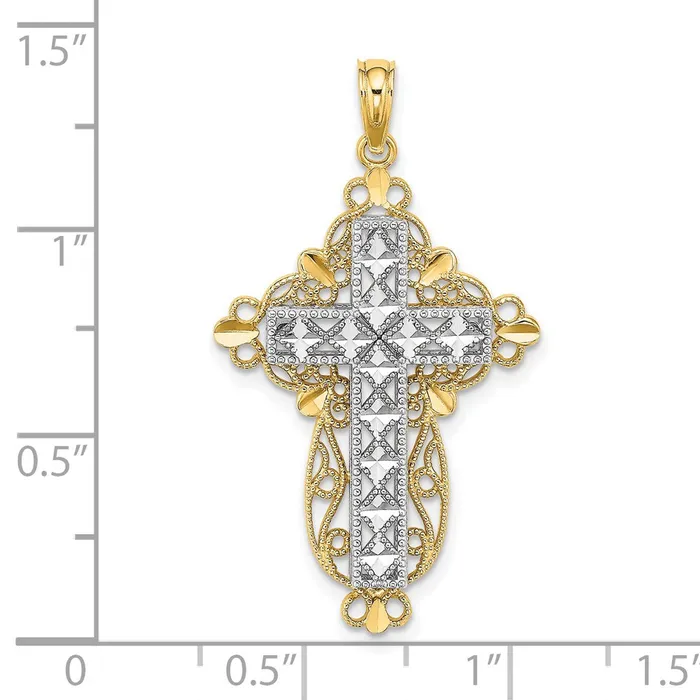 Goldia 14k Twotone Gold 2D and DC Filigree Cross Charm Rings