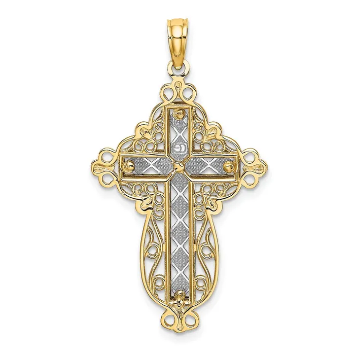 Goldia 14k Twotone Gold 2D and DC Filigree Cross Charm Rings