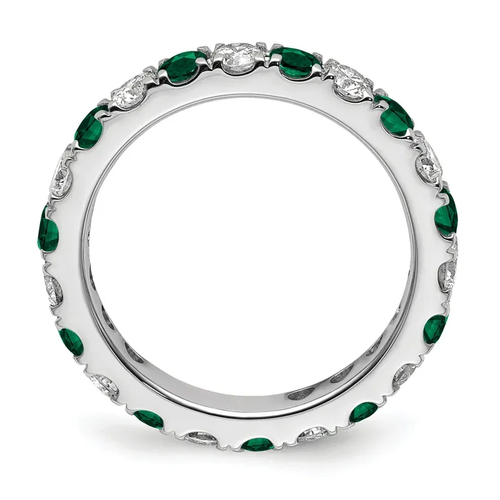 Goldia 14k White Gold 1 Ct Lab Grown Diamond VSSI G and Lab Created Emerald Eternity Band Ring Rings