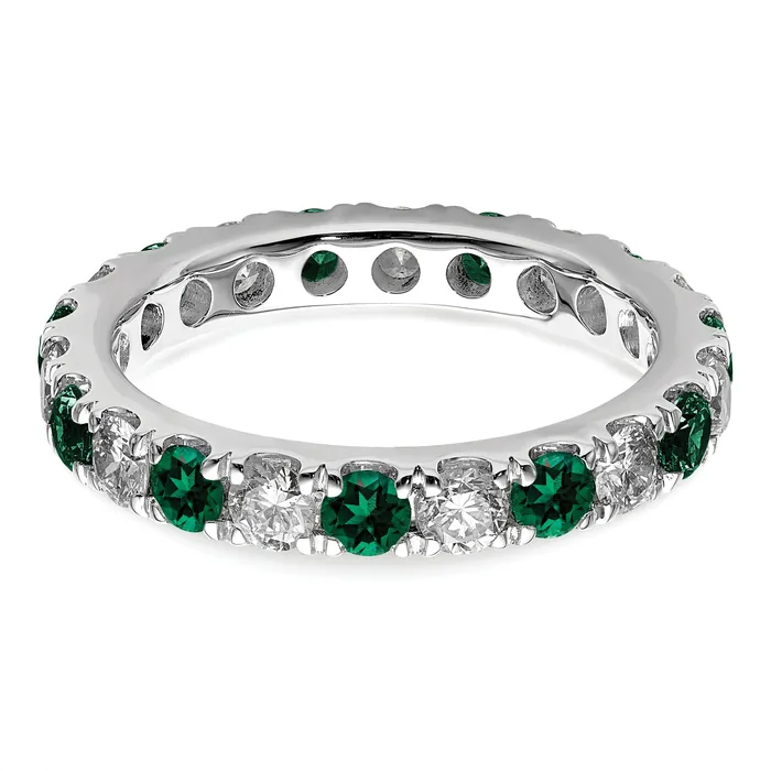 Goldia 14k White Gold 1 Ct Lab Grown Diamond VSSI G and Lab Created Emerald Eternity Band Ring Rings