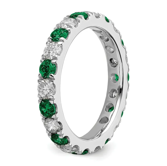 Goldia 14k White Gold 1 Ct Lab Grown Diamond VSSI G and Lab Created Emerald Eternity Band Ring Rings