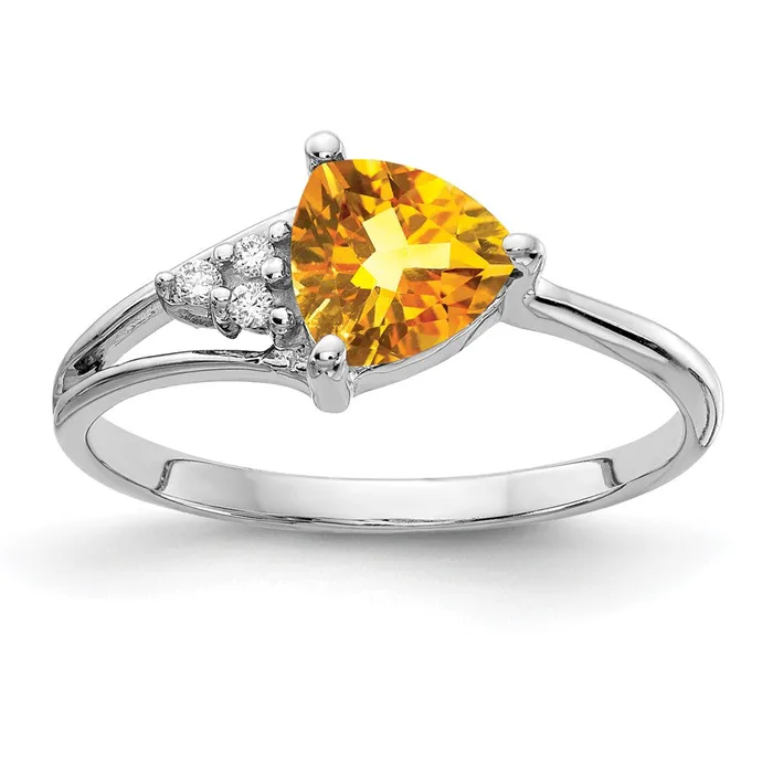 Goldia 14k White Gold 6mm Citrine AAA Diamond ring Rings