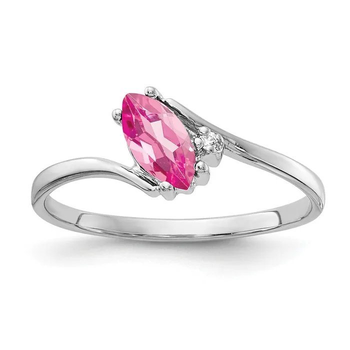 Goldia 14k White Gold 7x35mm Marquise Pink Tourmaline VS Diamond ring Rings