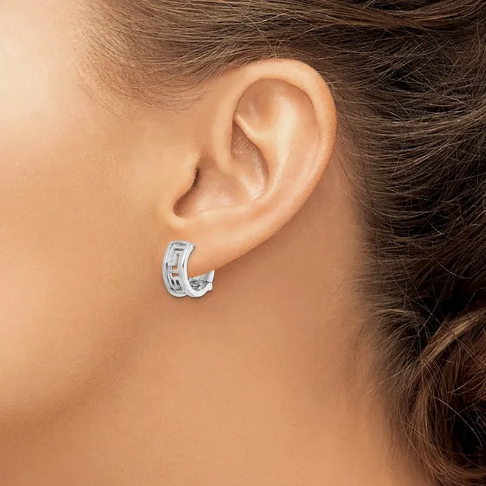 Goldia 14k White Gold CutOut Greek Key Design Earrings Earrings