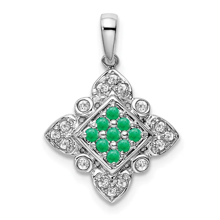 Goldia 14k White Gold Emerald and Real Diamond Vintage Pendant Necklaces Goldia 14k White Gold Emerald and Real Diamond Vintage Pendant Necklaces
