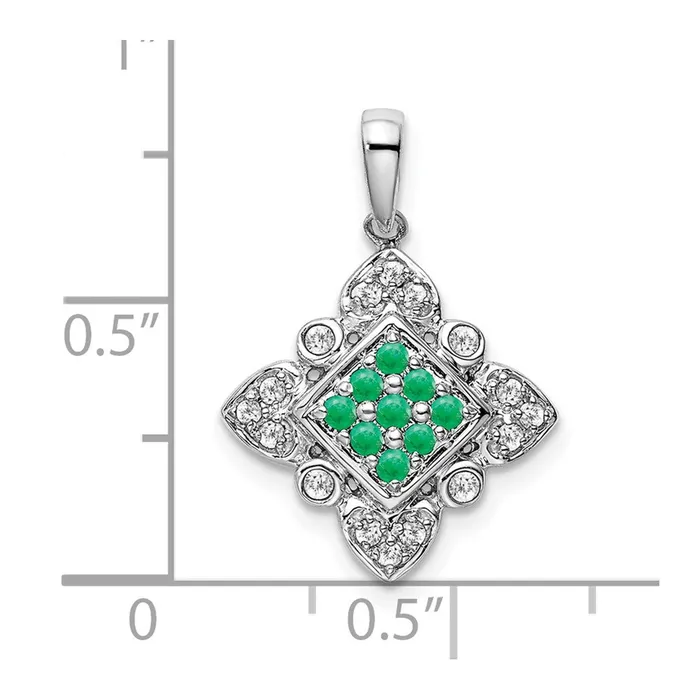 Goldia 14k White Gold Emerald and Real Diamond Vintage Pendant Necklaces