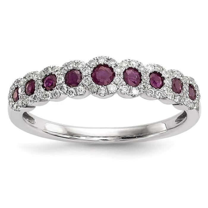 Goldia 14k White Gold Real Diamond and Ruby Polished Ring Rings