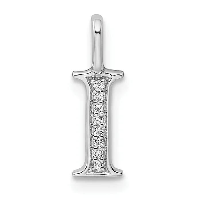 Goldia 14K White Gold Real Diamond Letter I Initial Pendant Necklaces