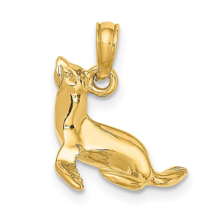 Goldia 14k Yellow Gold 3D Polished Seal Charm Charm Necklaces