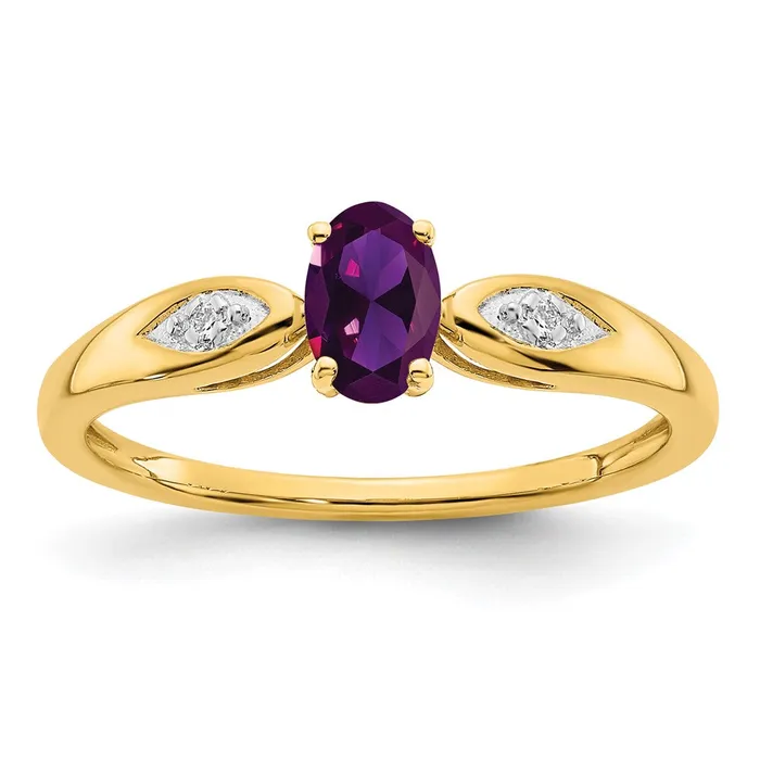 Goldia 14K Yellow Gold Amethyst and Real Diamond Ring Rings