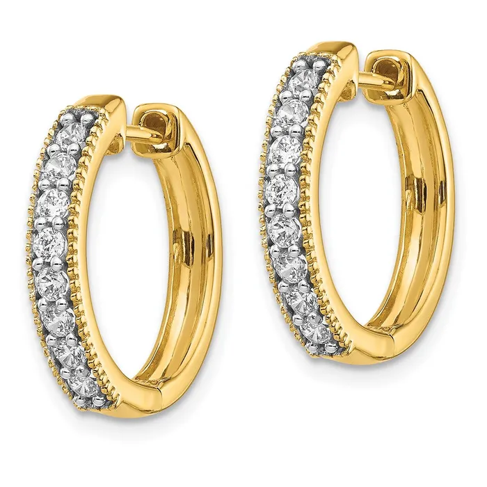 Goldia 14k Yellow Gold Real Diamond Milgrain Hinged Hoop Earrings Earrings