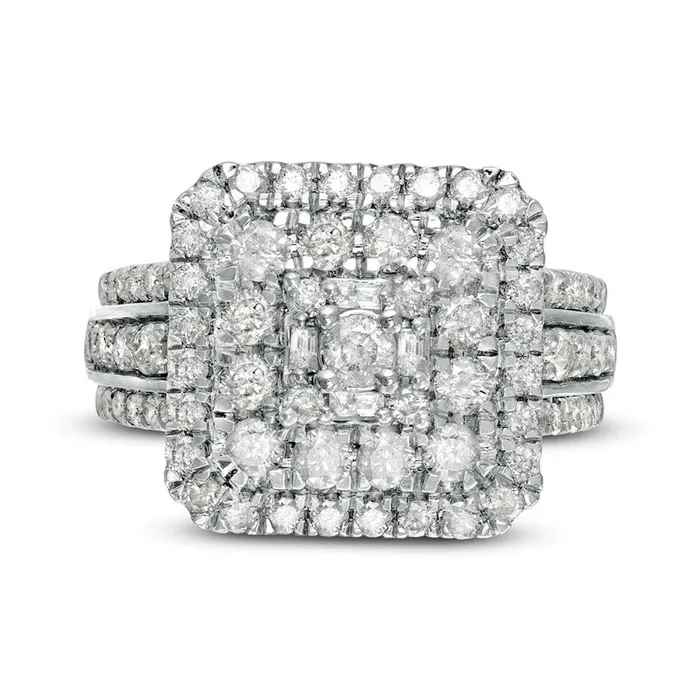 Goldia 213 CT TW Composite Natural Diamond Double Cushion Frame MultiRow Engagement Ring in Solid 10K White Gold Rings Goldia 213 CT TW Composite Natural Diamond Double Cushion Frame MultiRow Engagement Ring in Solid 10K White Gold Rings