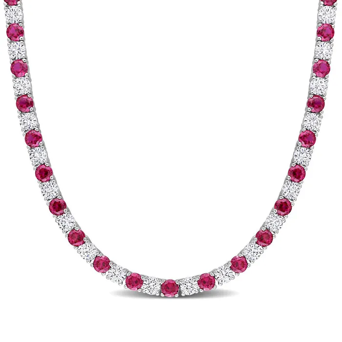Goldia 40mm LabCreated Ruby and White Sapphire Alternating Tennis Necklace in Sterling Silver 17 Necklaces Goldia 40mm LabCreated Ruby and White Sapphire Alternating Tennis Necklace in Sterling Silver 17 Necklaces