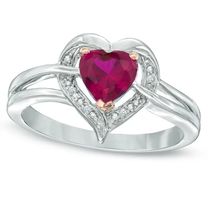 Goldia 60mm HeartShaped LabCreated Ruby and Diamond Accent Ring in Sterling Silver Rings Goldia 60mm HeartShaped LabCreated Ruby and Diamond Accent Ring in Sterling Silver Rings