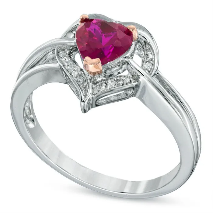 Goldia 60mm HeartShaped LabCreated Ruby and Diamond Accent Ring in Sterling Silver Rings Goldia 60mm HeartShaped LabCreated Ruby and Diamond Accent Ring in Sterling Silver Rings