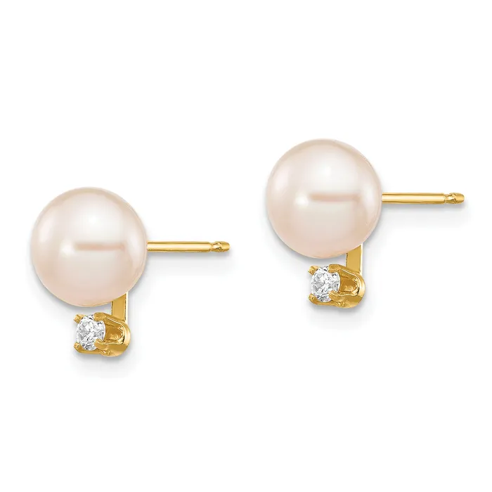 goldiaca Earrings 14k 6 7mm White Round Freshwater Cultured Pearl 06ct Diamond Post Earrings