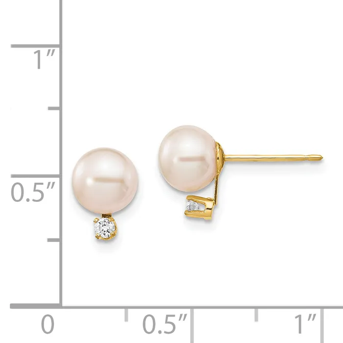 goldiaca Earrings 14k 6 7mm White Round Freshwater Cultured Pearl 06ct Diamond Post Earrings