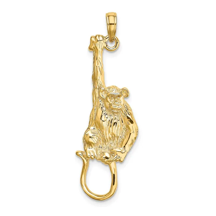 Goldia Charm Necklaces 14k Yellow Gold 2D Textured Hanging Monkey Charm