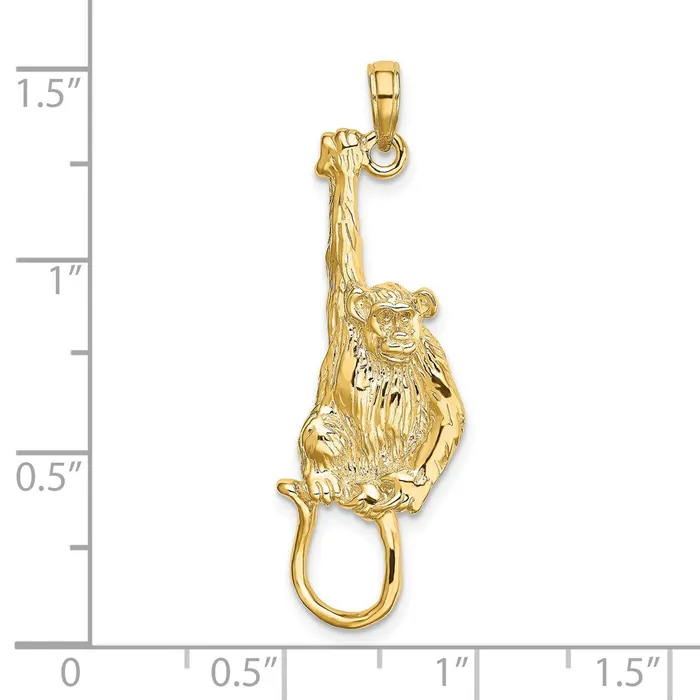 Goldia Charm Necklaces 14k Yellow Gold 2D Textured Hanging Monkey Charm