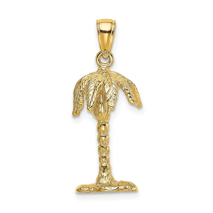 Goldia Charm Necklaces 14k Yellow Gold 3D Textured Palm Tree Charm