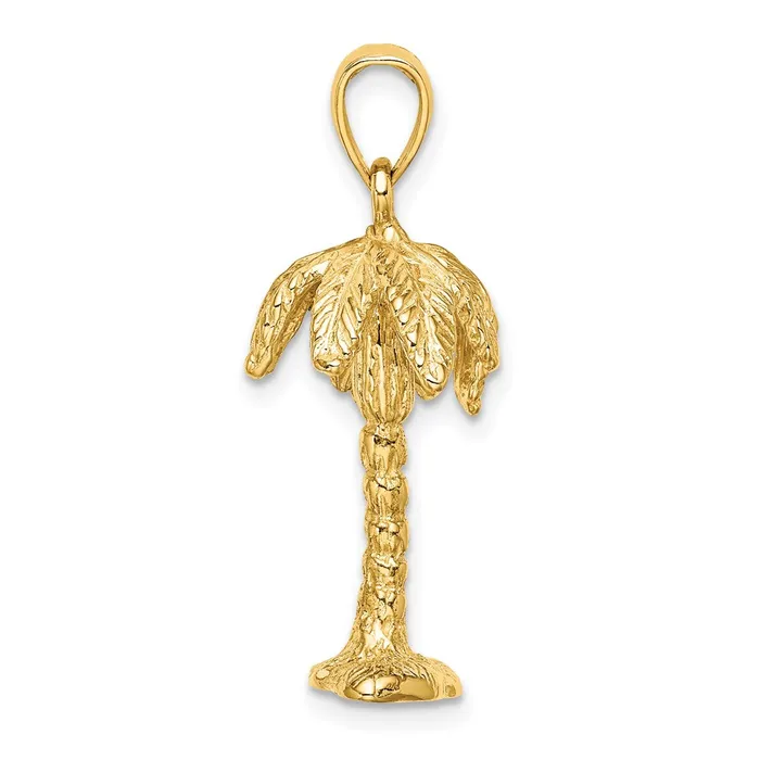 Goldia Charm Necklaces 14k Yellow Gold 3D Textured Palm Tree Charm