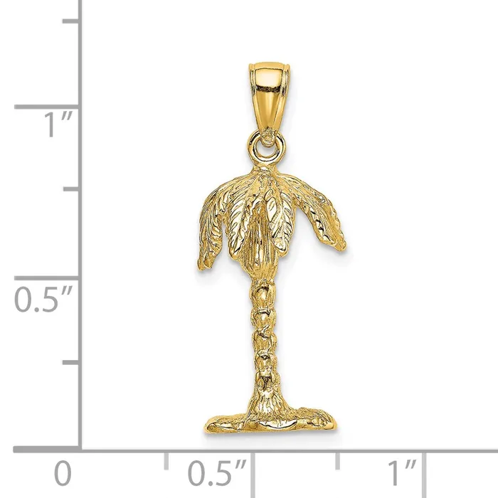 Goldia Charm Necklaces 14k Yellow Gold 3D Textured Palm Tree Charm