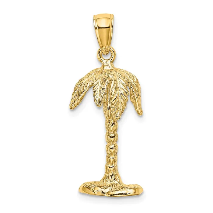 Goldia Charm Necklaces 14k Yellow Gold 3D Textured Palm Tree Charm