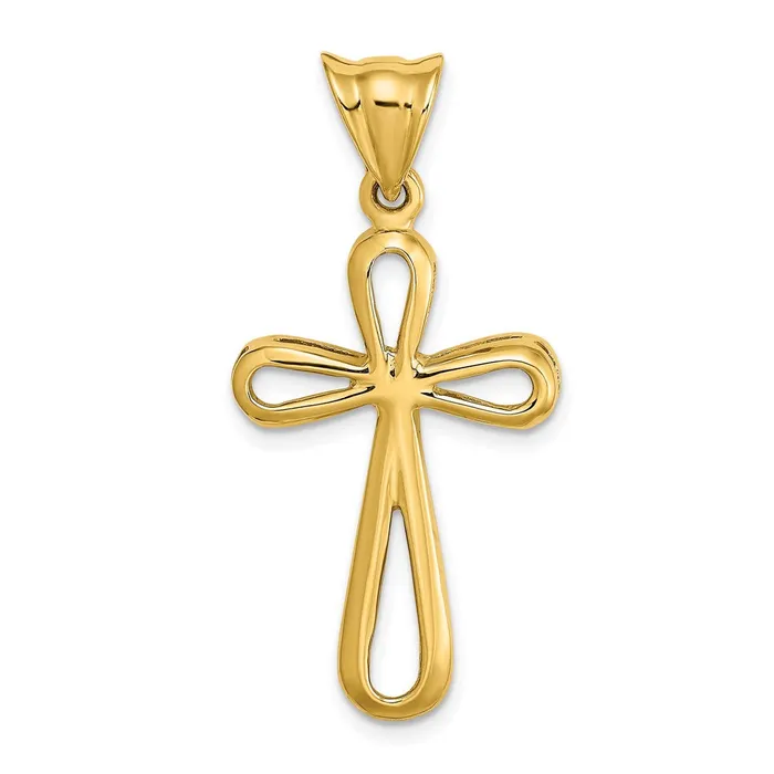 Goldia Charm Necklaces 14k Yellow Gold Polished CutOut Cross Charm
