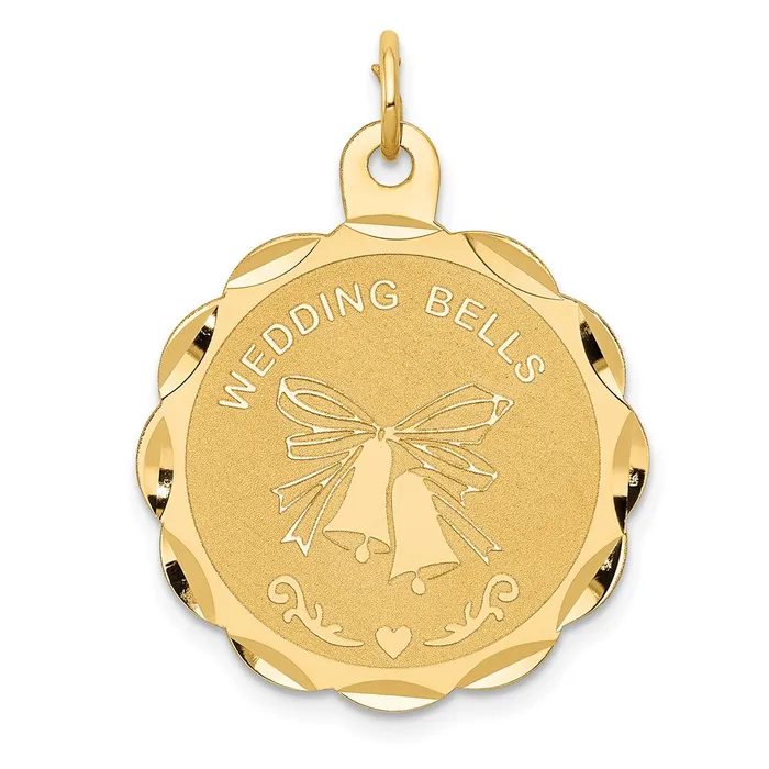 Goldia Charm Necklaces 14k Yellow Gold WEDDING BELLS Engraveable Disc Charm Goldia Charm Necklaces 14k Yellow Gold WEDDING BELLS Engraveable Disc Charm