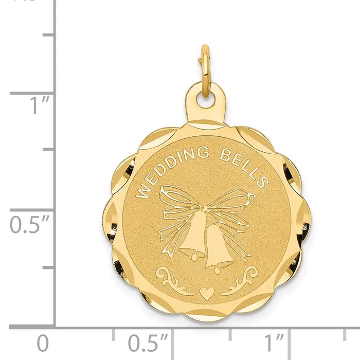 Goldia Charm Necklaces 14k Yellow Gold WEDDING BELLS Engraveable Disc Charm
