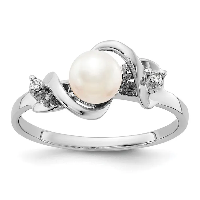 Goldiacom 14k White Gold 55mm FW Cultured Pearl AAA Real Diamond ring Rings Goldiacom 14k White Gold 55mm FW Cultured Pearl AAA Real Diamond ring Rings
