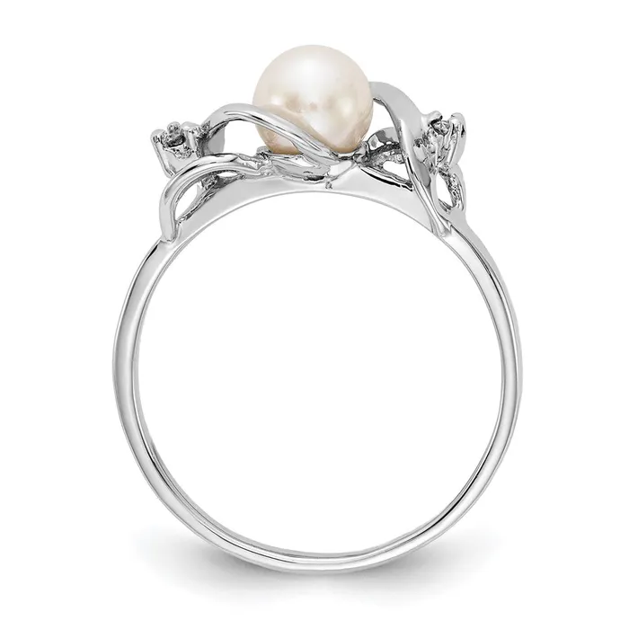 Goldiacom 14k White Gold 55mm FW Cultured Pearl AAA Real Diamond ring Rings