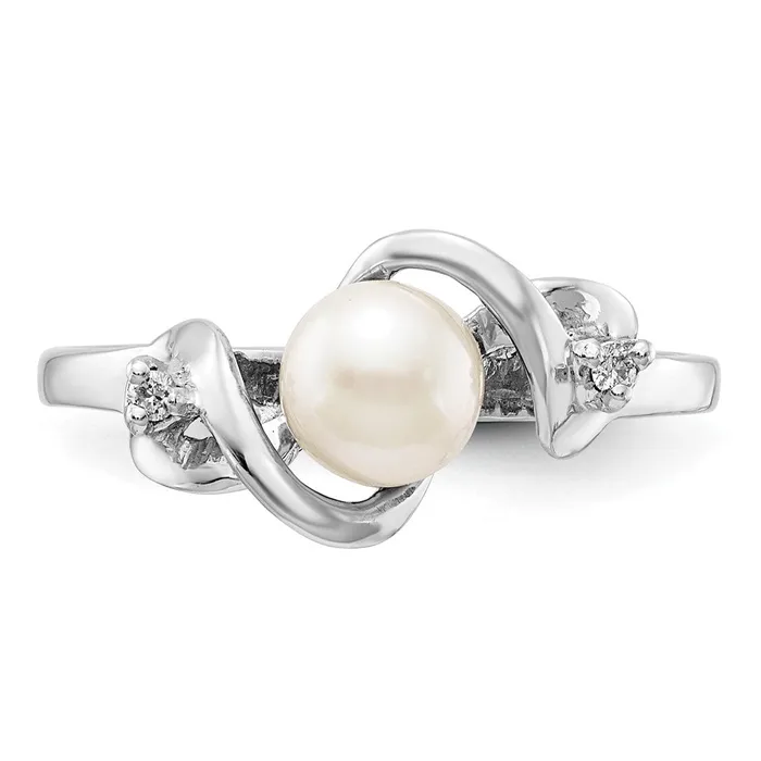 Goldiacom 14k White Gold 55mm FW Cultured Pearl AAA Real Diamond ring Rings