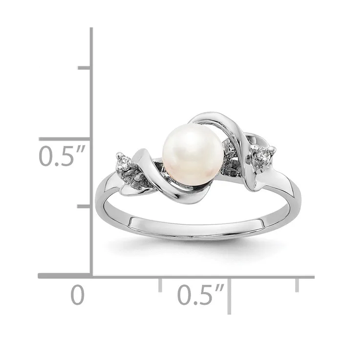 Goldiacom 14k White Gold 55mm FW Cultured Pearl AAA Real Diamond ring Rings