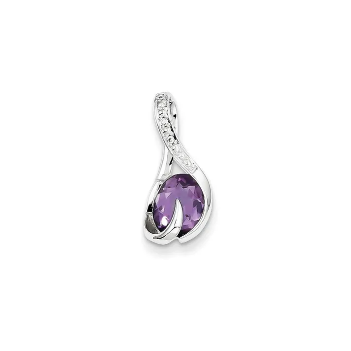 Goldiacom 14K White Gold Amethyst and Diamond Pendant Necklaces