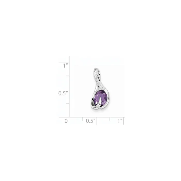 Goldiacom 14K White Gold Amethyst and Diamond Pendant Necklaces