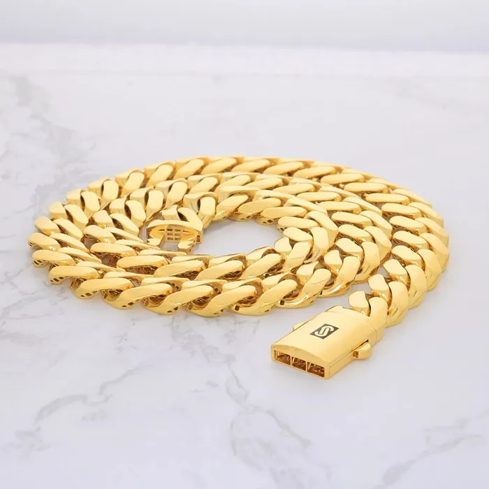 Goldiacom Necklaces 10K Yellow Gold Miami Cuban 11mm Royal Monaco Curb Link Chain Necklace 18 30