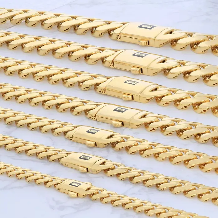 Goldiacom Necklaces 10k Yellow Gold Royal Monaco Miami Cuban Link Curb 15mm Mens Chain Necklace 26