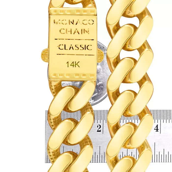 Goldiacom Necklaces 10k Yellow Gold Royal Monaco Miami Cuban Link Curb 15mm Mens Chain Necklace 26