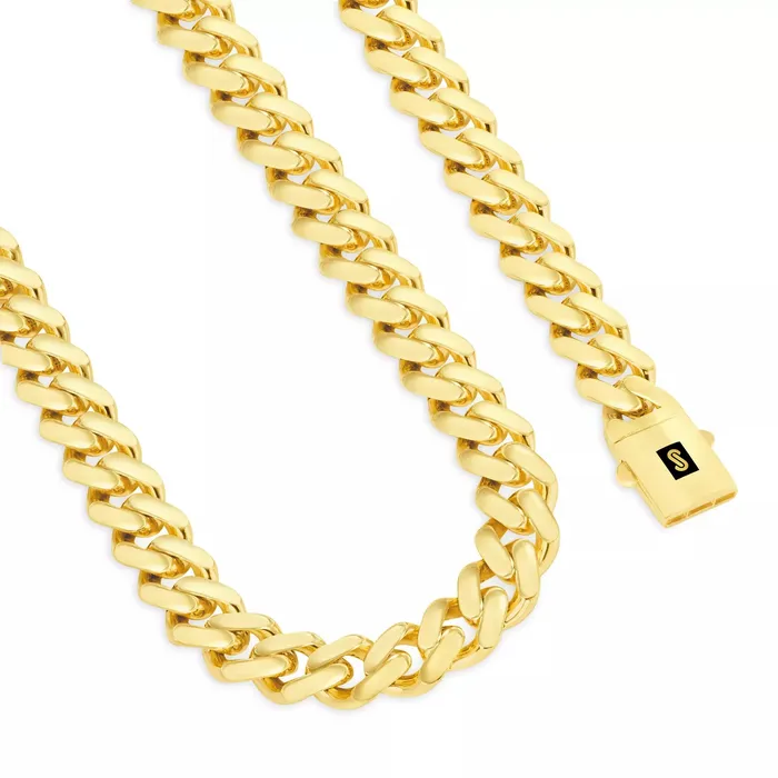 Goldiacom Necklaces 10k Yellow Gold Royal Monaco Miami Cuban Link Curb 15mm Mens Chain Necklace 26