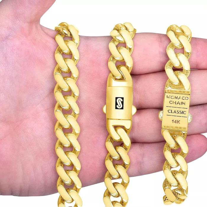 Goldiacom Necklaces 10k Yellow Gold Royal Monaco Miami Cuban Link Curb 15mm Mens Chain Necklace 26