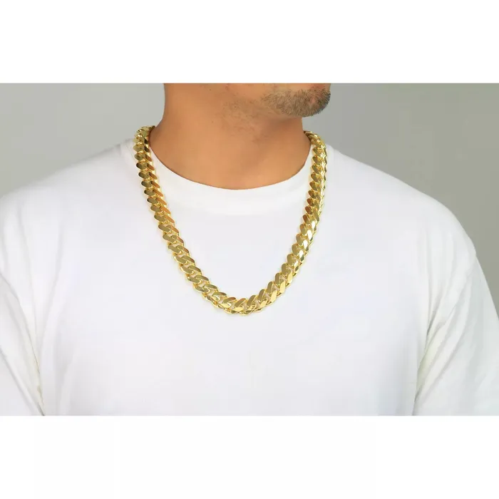 Goldiacom Necklaces 10k Yellow Gold Royal Monaco Miami Cuban Link Curb 15mm Mens Chain Necklace 26