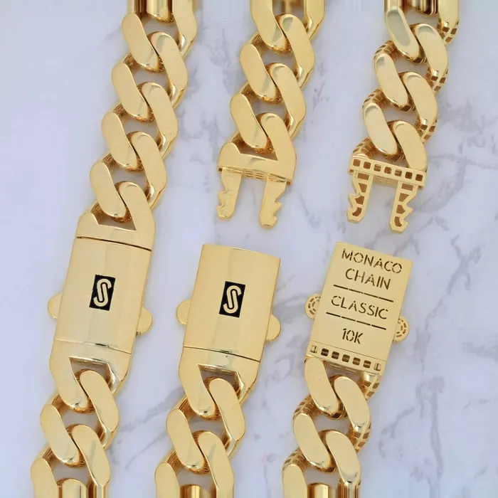 Goldiacom Necklaces 10k Yellow Gold Royal Monaco Miami Cuban Link Curb 15mm Mens Chain Necklace 26