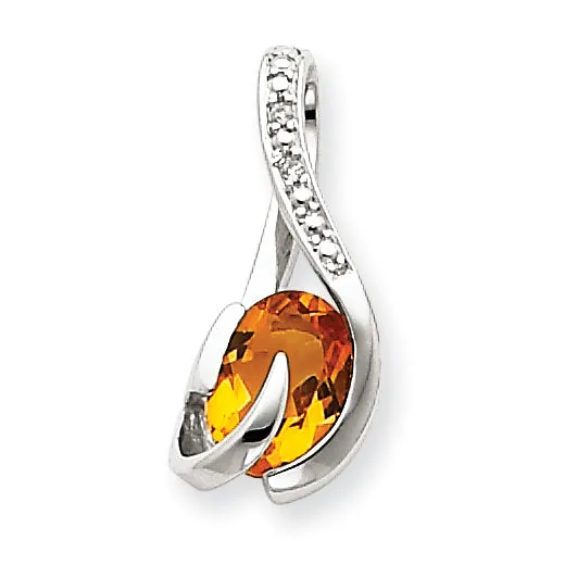 Goldiacom Necklaces 14k White Gold Citrine and Diamond Pendant